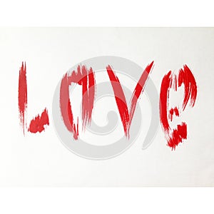 Watercolor abstract background red liters text symbol of love bright dry brush texture decoration hand beautiful wallpaper