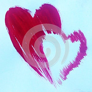 Watercolor abstract background red text liters symbol of love bright dry brush texture decoration hand beautiful wallpaper