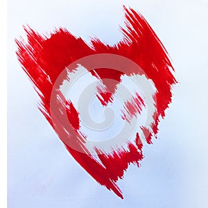 Watercolor abstract background red text liters symbol of love bright dry brush texture decoration hand beautiful wallpaper