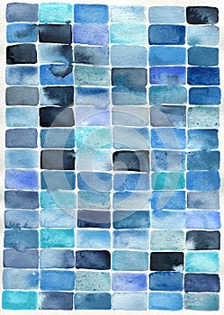 Watercolor abstract blue rectangles