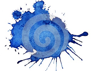 Watercolor Abstract blue splash on white background. Colorful splash on the paper. Hand drawn Illustration perfect for