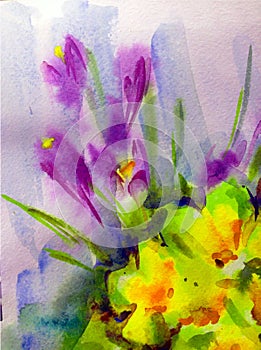 Abstract bright colored decorative background . Floral pattern handmade . Beautiful tender romantic bouquet of iris flowers