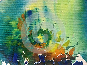 Watercolor abstract bright colorful textural background handmade . Painting of sea water and underwater world .