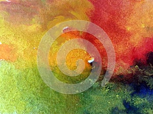 Watercolor abstract bright colorful textural background handmade . Painting of sky and cloud during sunset . Modern cosmic pattern