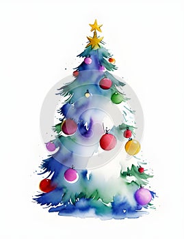 Watercolor abstract christmas tree on white