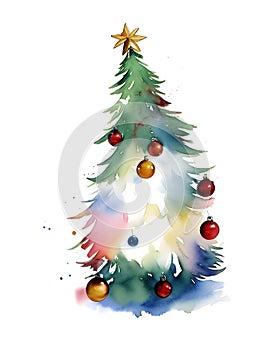 Watercolor abstract christmas tree on white