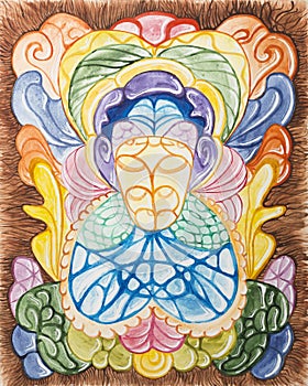 Watercolor, abstract composition, in the form of a rosette. Multicolored pictorial illustration.