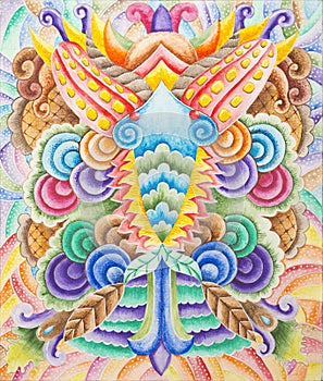 Watercolor, abstract composition, in the form of a rosette. Multicolored pictorial illustration.