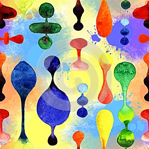 Watercolor abstract elements seamless pattern on color background.