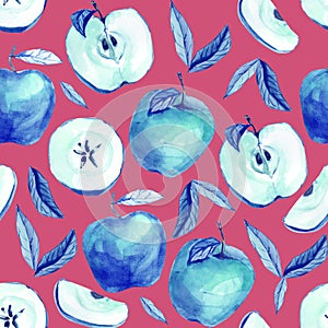 Watercolor abstract fruit pattern apple, summer print for the textile fabric, wallpaper, poster, template