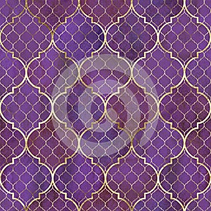 Watercolor abstract geometric seamless pattern. Arab tiles. Kaleidoscope effect. Watercolor mosaic