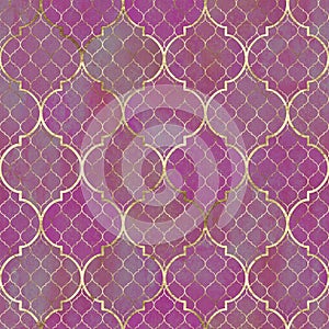 Watercolor abstract geometric seamless pattern. Arab tiles. Kaleidoscope effect. Watercolour vintage mosaic texture