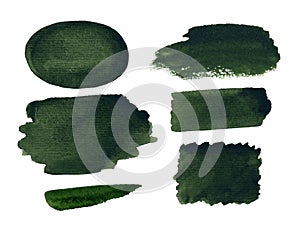 Watercolor abstract green background and spot set.