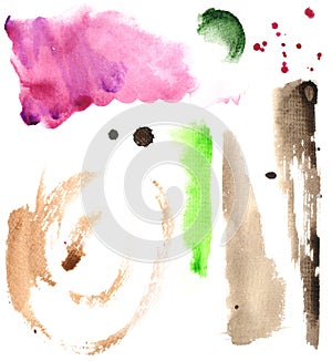 Watercolor Abstract Hand Painted Blots, Spray, Smear and Stains Set