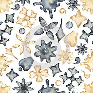 Watercolor Abstract Motif Seamless Pattern, blue design elements repeat pattern