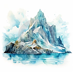 Watercolor Abstract Mountain On Shore With Icebergs