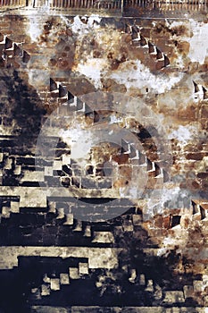Watercolor abstract painting of staircases in brown tone