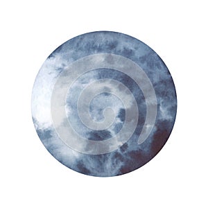 Watercolor, abstract planet, moon, dark blue, indigo color circle with gradient.