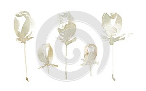 Watercolor abstract roses on stem beige