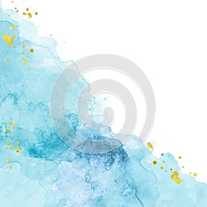 Watercolor abstract sea texture with light blue splashes of paint on white background. Artistic hand painted illustration.