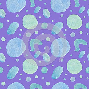 Watercolor abstract seamless pattern with cold color on violet background