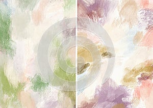 Watercolor abstract textures of green, violet, pink, beige and white spots. Hand painted pastel illustration isolated on