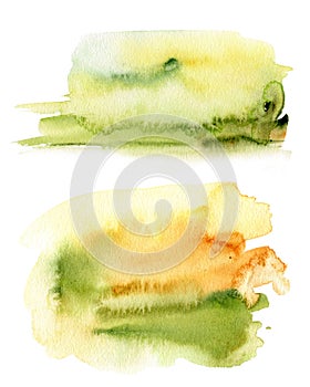 Watercolor abstract yellow and green texture. Hand painted color background. Fall illustration for design, print or