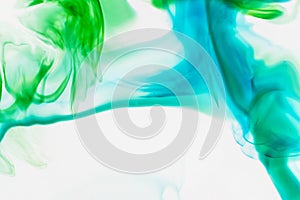 Watercolor and acrylic abstract. Colorful background. Mix, splashes and drawings of colors:  blue, turquoise, green, white