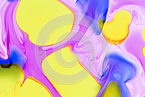 Watercolor and acrylic abstract. Colorful background. Mix, splashes and drawings of colors: pink, yellow, blue