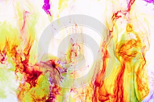 Watercolor and acrylic abstract. Colorful background. Mix, splashes and drawings of colors: red, yellow, green, brown, white