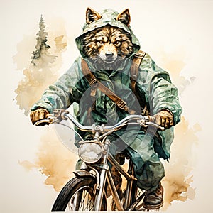 Watercolor adventure unfolds A wolf on a motorcycle