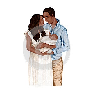Watercolor african american family clipart illustration