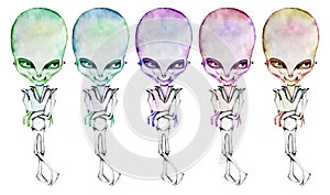 Watercolor aliens in costumes