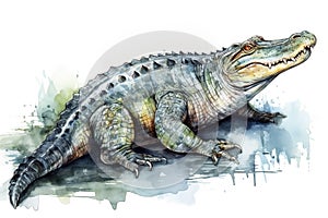 Watercolor alligator illustration on white background