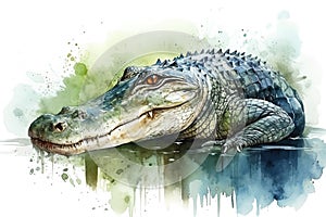 Watercolor alligator illustration on white background