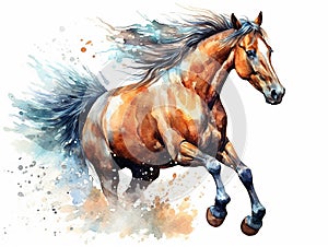 watercolor amazing jumping horse jumping a very high hurdle, equestrian competitions, horse clip art, watercolor style, ai,