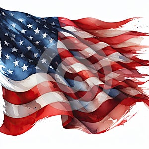 Watercolor american flag illustration isolated in white background