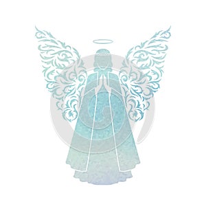 Watercolor Angel with floral wings and Nimbus