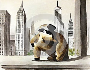 Watercolor of anthropomorphic sloth work in the Empire Building