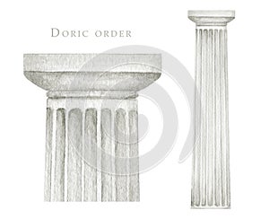 Watercolor antique doric column, Ancient Classic Greek Doric order, Roman Columns Clipart, Pillar Architecture facade