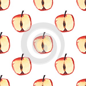 Watercolor apple seamless pattern isolated on white background with clipping path