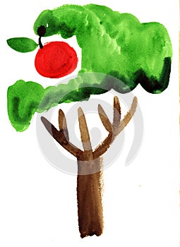 Watercolor apple tree impression painting