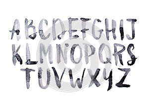 Watercolor aquarelle font type handwritten hand drawn doodle abc alphabet uppercase letters. photo