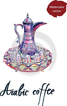 Watercolor arabic Coffee pot and cups set