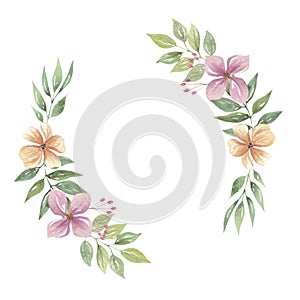 Watercolor Arches Pink Bohemian Wreath Flowers Floral Garland Purple Boho