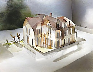 Watercolor of Architekt baut Modell