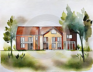 Watercolor of Architekt baut Modell