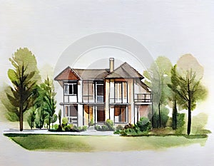 Watercolor of Architekt baut Modell