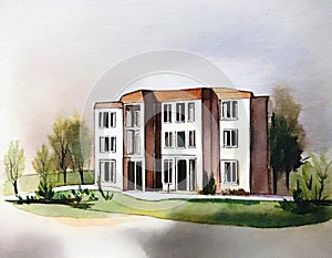 Watercolor of Architekt baut Modell