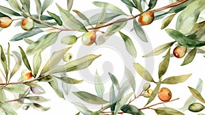 Watercolor argan seeds and oil background. Argana nuts and branches created with generative ai tools